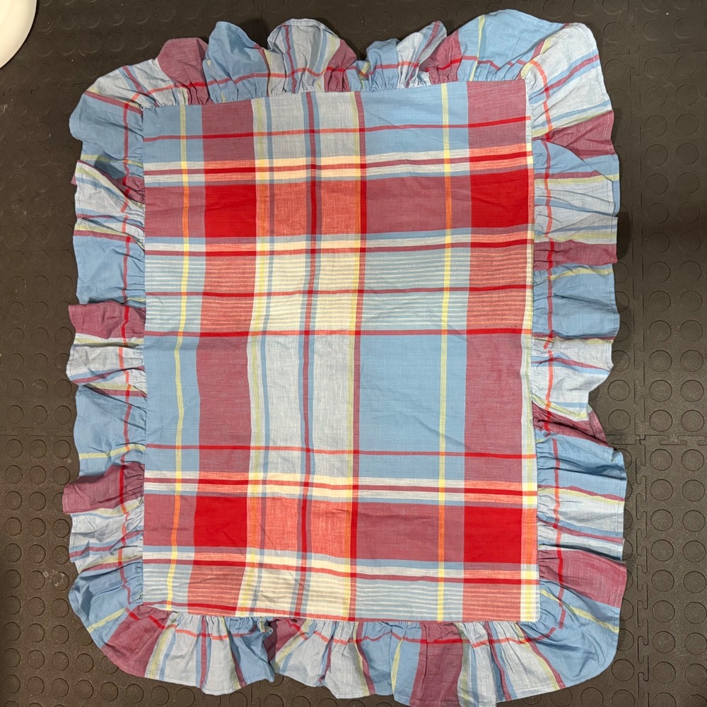 Ralph Lauren Spinnaker Beach House Madras Plaid Ruffle Pillow Sham Standard
